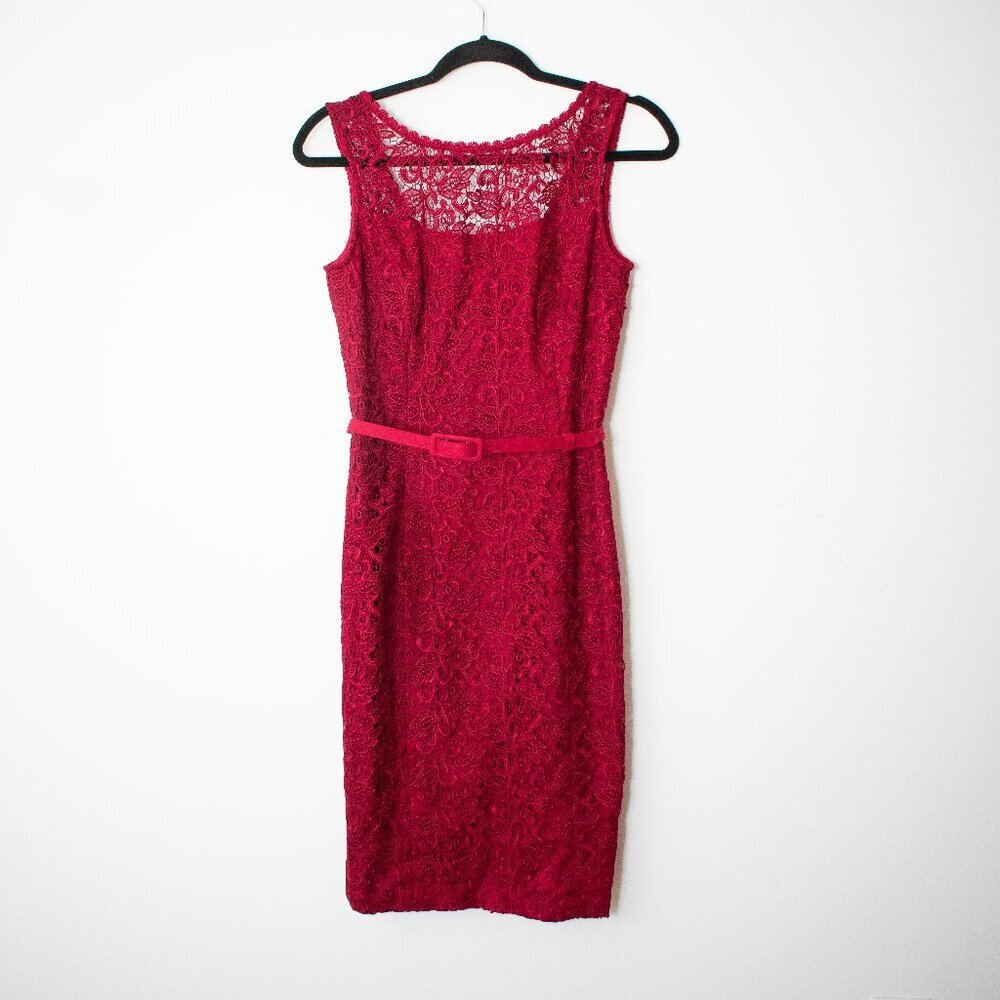 White House Black Market Red Lace Dress with Belt Size 4